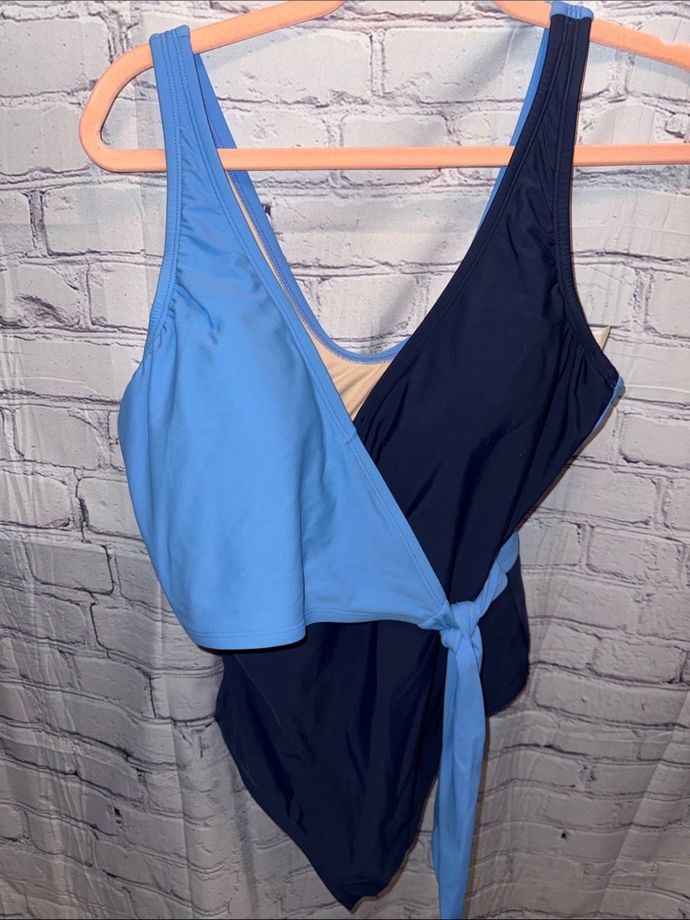 Kona Sol Two-Tone Navy and Light Blue One-Piece Swimsuit with Side Tie